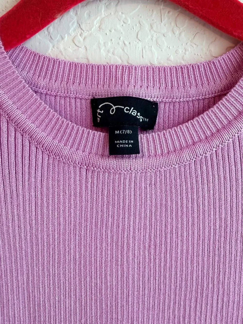 Girl's Lilac Ribbed Short Sleeve Crewneck Top